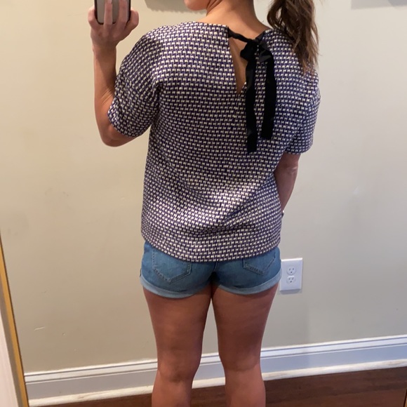 J. Crew Short Sleeve Woven Tweed Top Keyhole Back - Picture 8 of 12